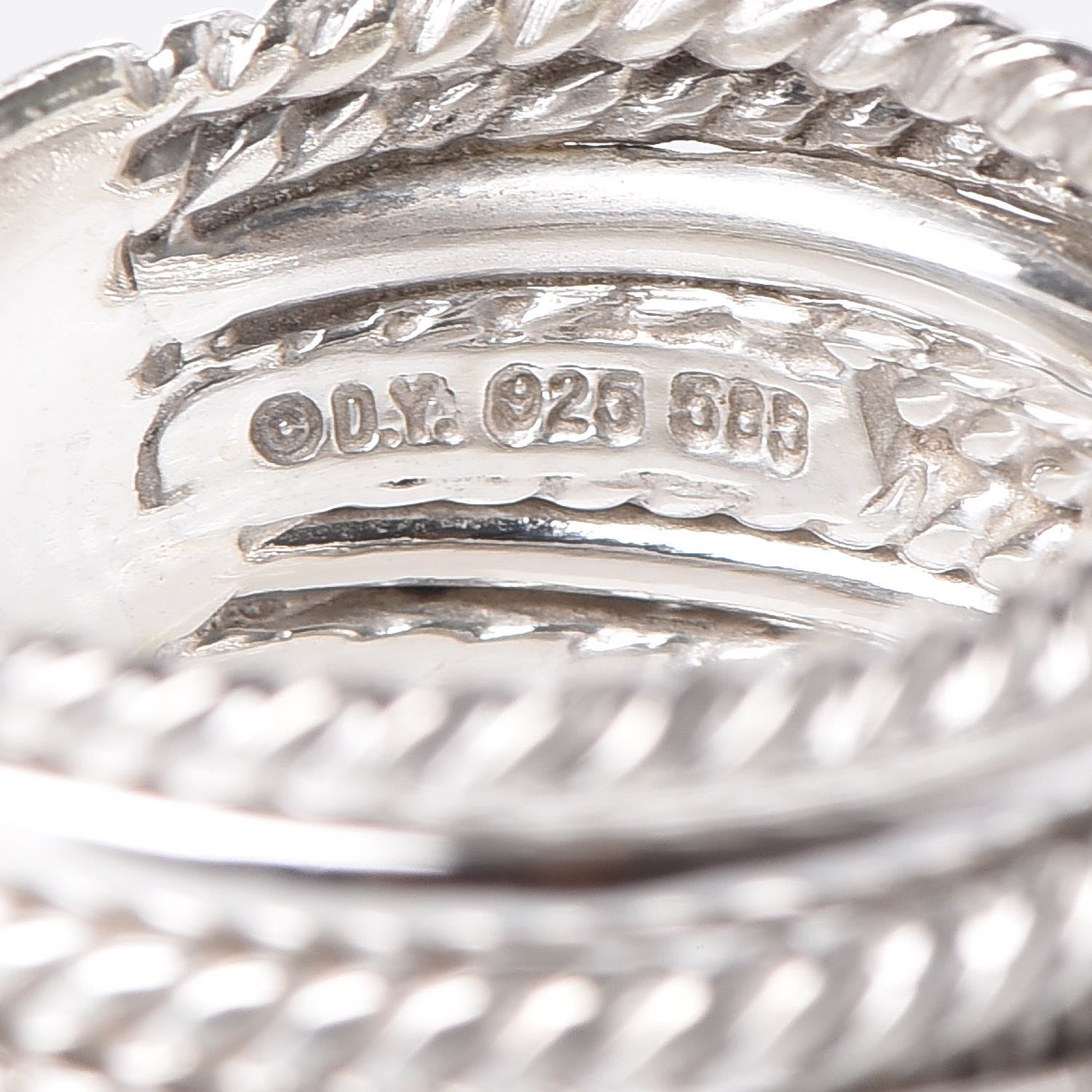 David Yurman Sterling Silver 14K White Gold Diamond 11mm Wide Crossover Cable Ring 53 6.5 4 of 4