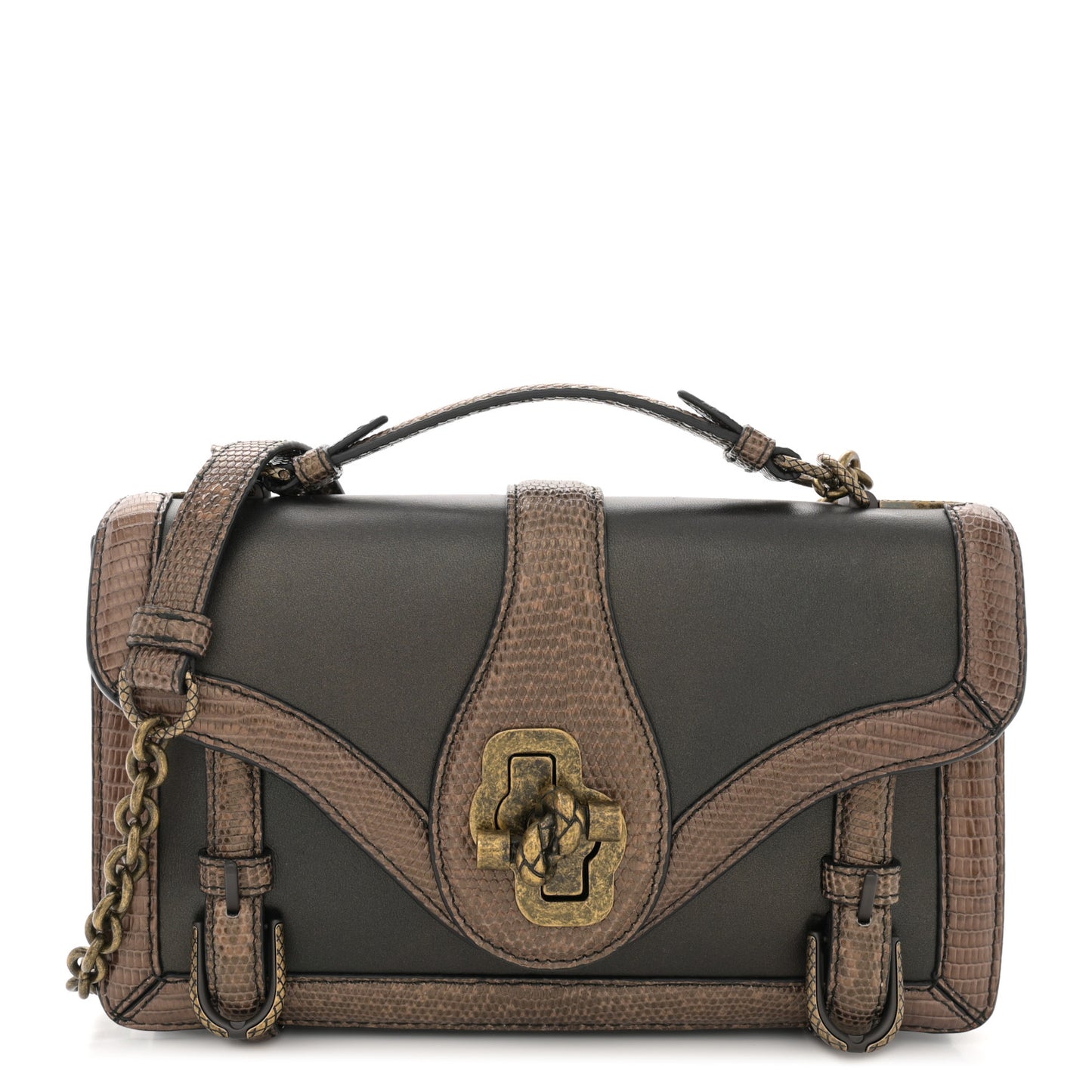 Iridescent French Calf Lizard City Knot Bag Dark Bronze