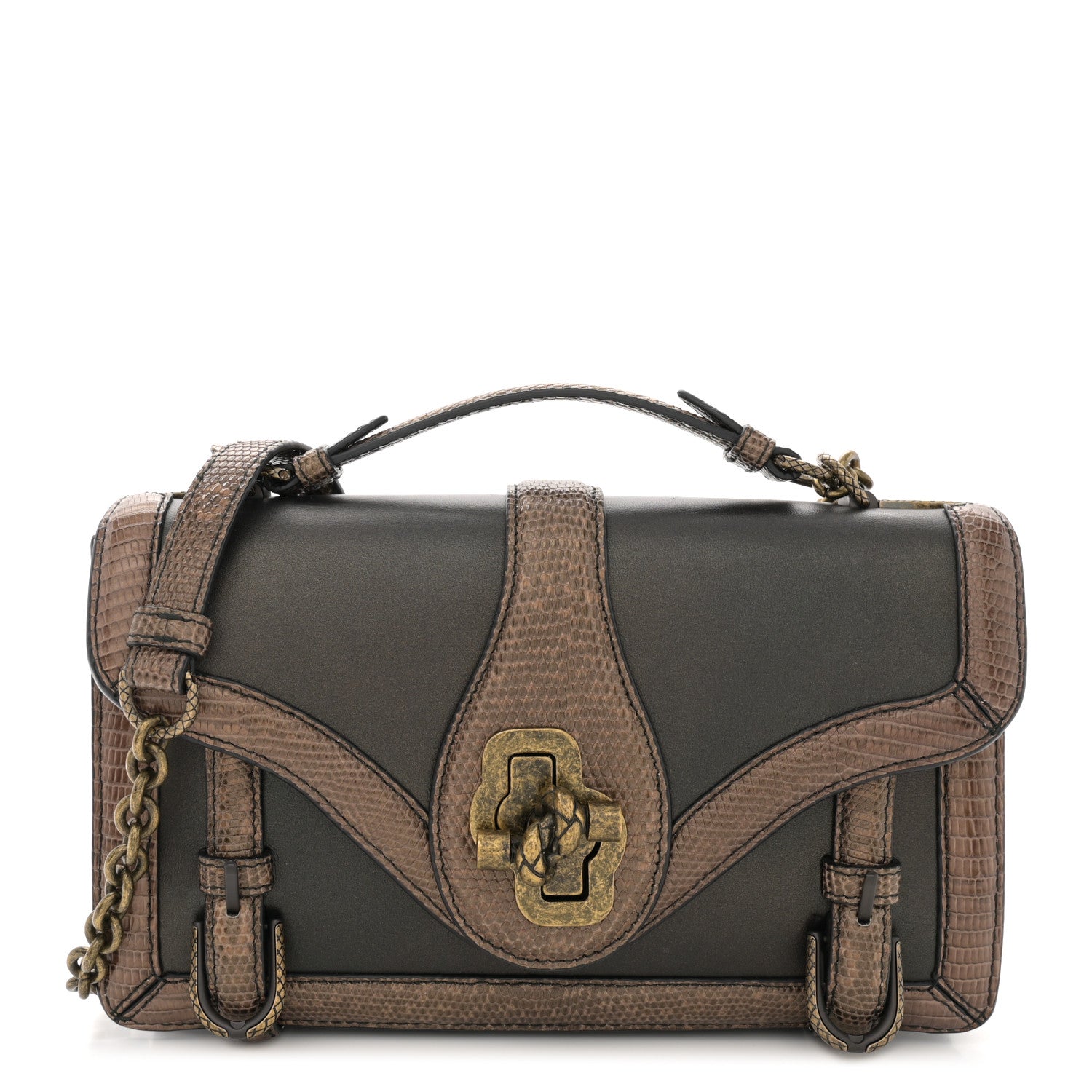 Bottega Veneta Iridescent French Calf Lizard City Knot Bag Dark Bronze 1 of 15