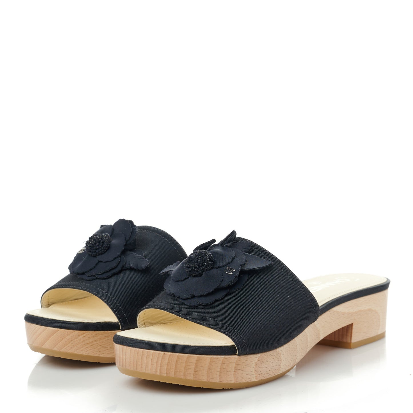 Grosgrain Camellia CC Sandal Mules 39 Black