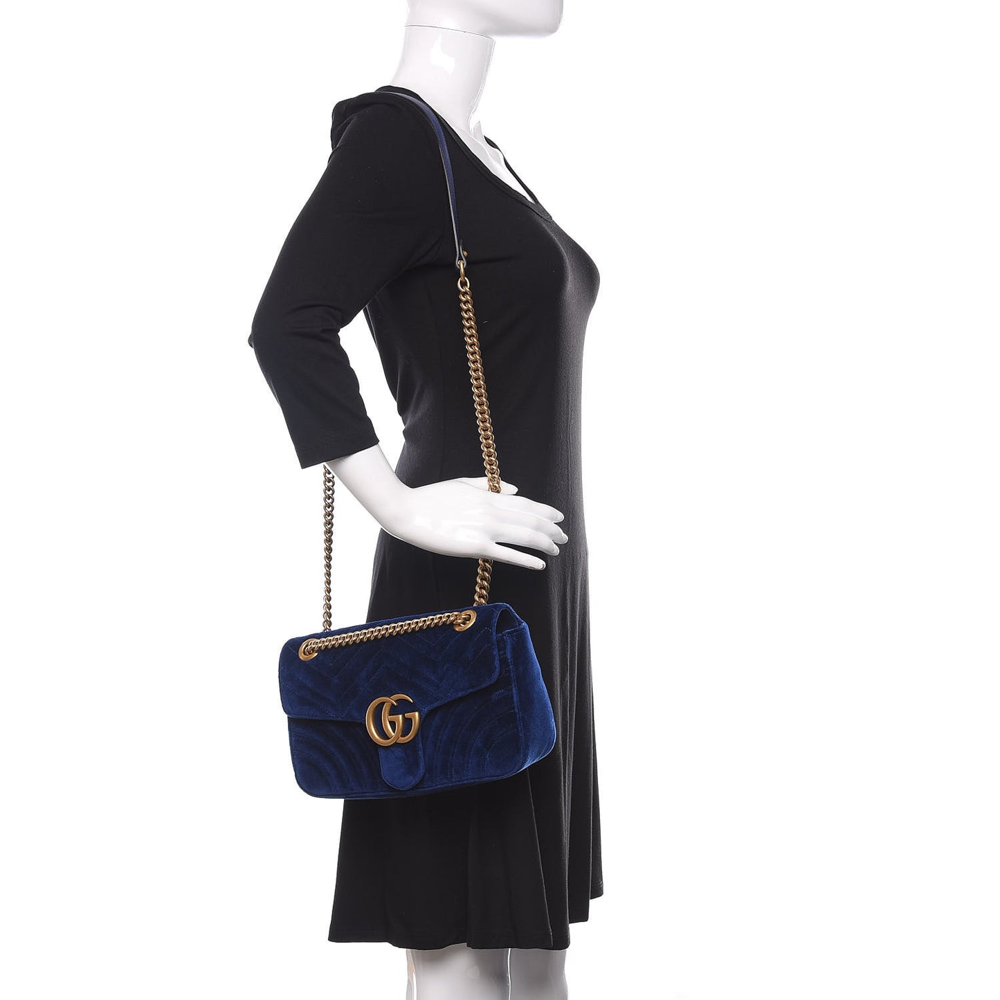 Velvet Matelasse Small GG Marmont Shoulder Bag Cobalt Blue