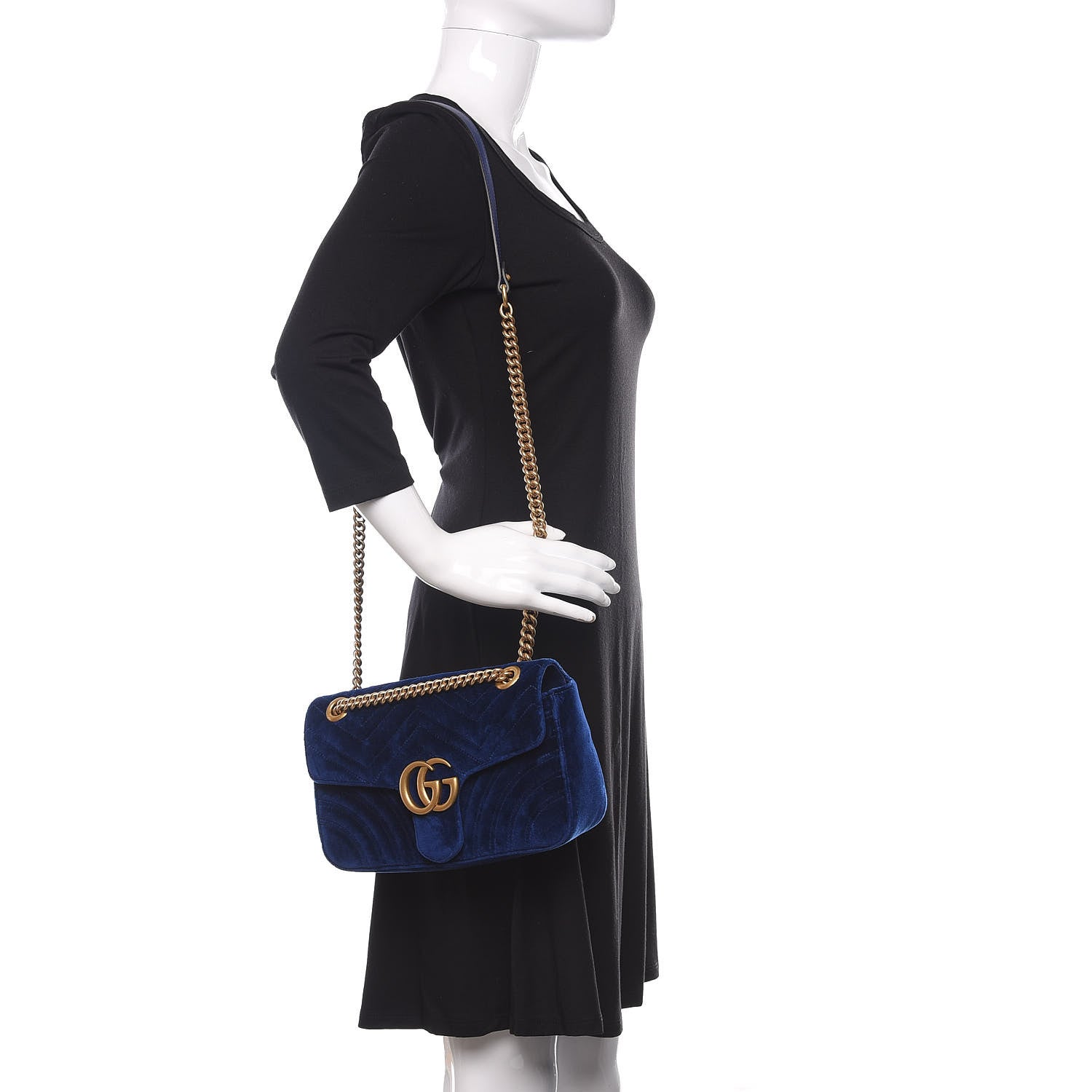 Gucci Velvet Matelasse Small GG Marmont Shoulder Bag Cobalt Blue 2 of 9