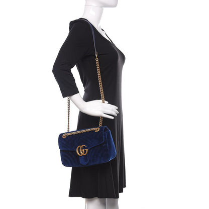 Gucci Velvet Matelasse Small GG Marmont Shoulder Bag Cobalt Blue 2 of 9