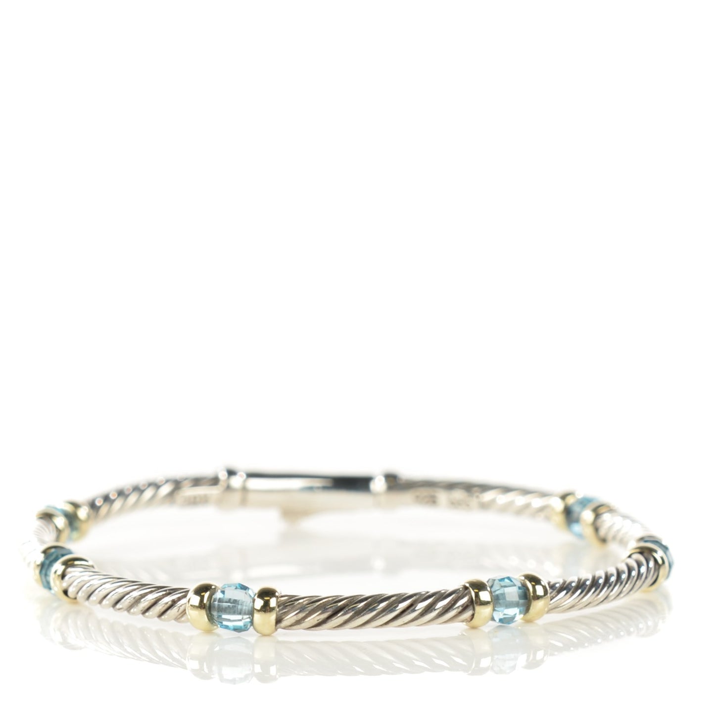 Sterling Silver 14K Yellow Gold Blue Topaz Beaded 4mm Cable Bracelet