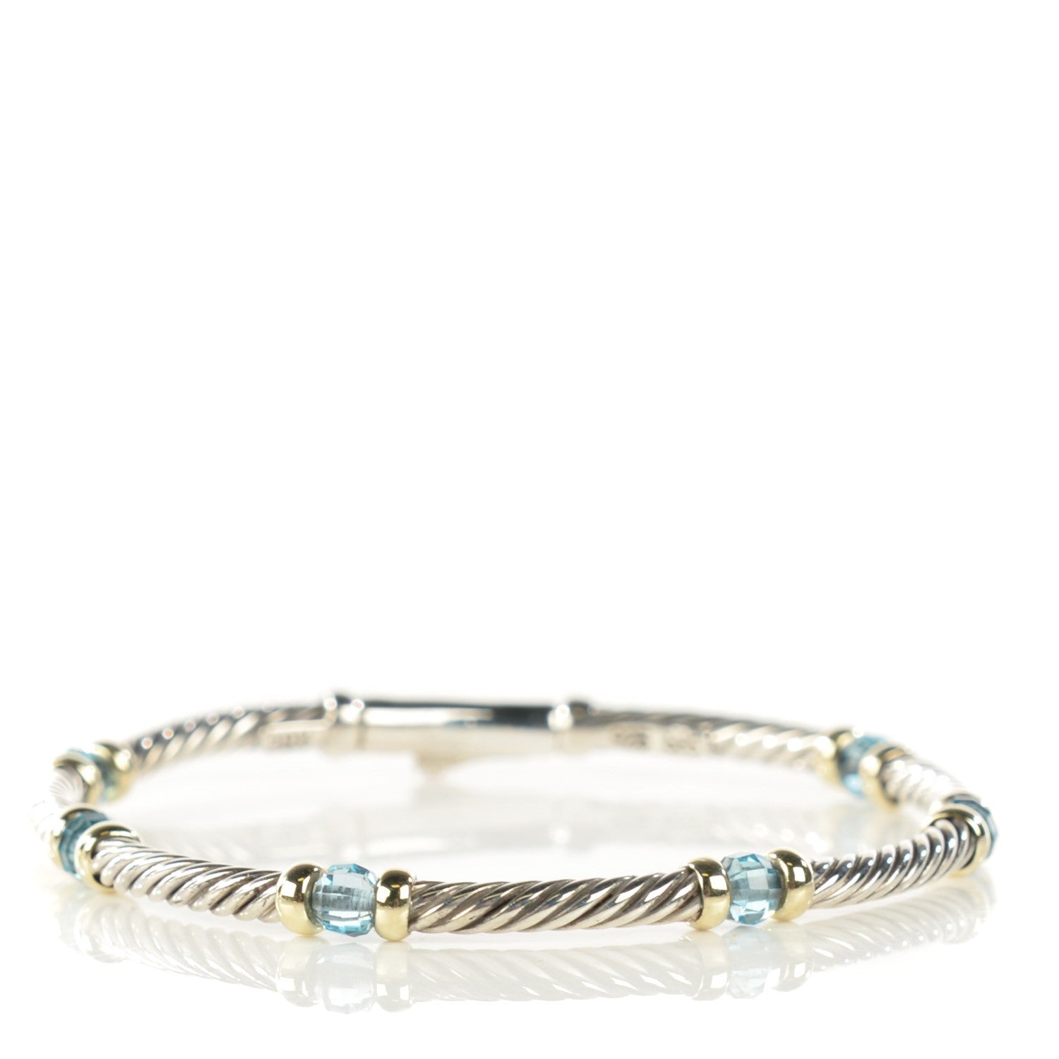 David Yurman Sterling Silver 14K Yellow Gold Blue Topaz Beaded 4mm Cable Bracelet 3 of 6