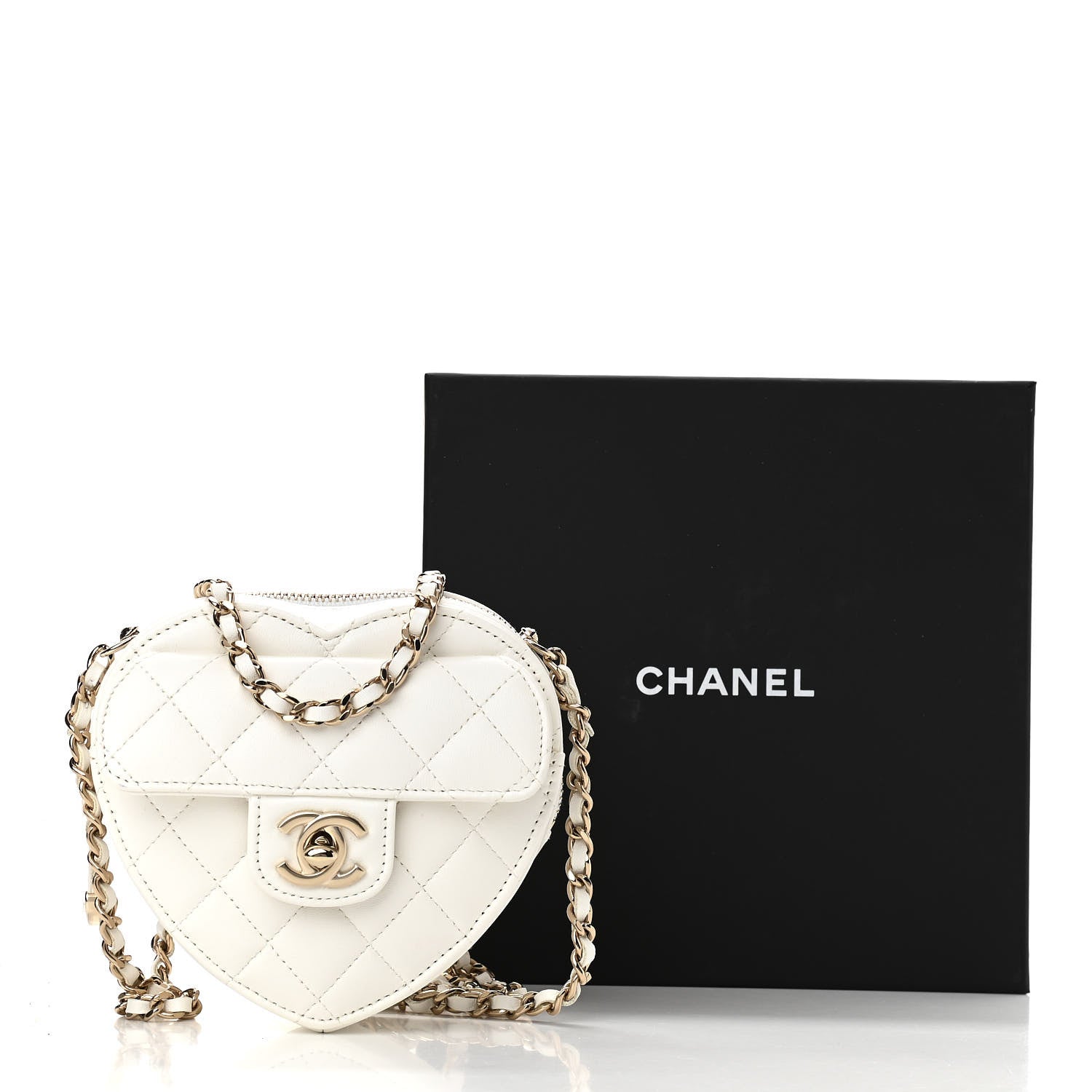 Chanel Lambskin Quilted CC In Love Heart Clutch With Chain White 11 of 11