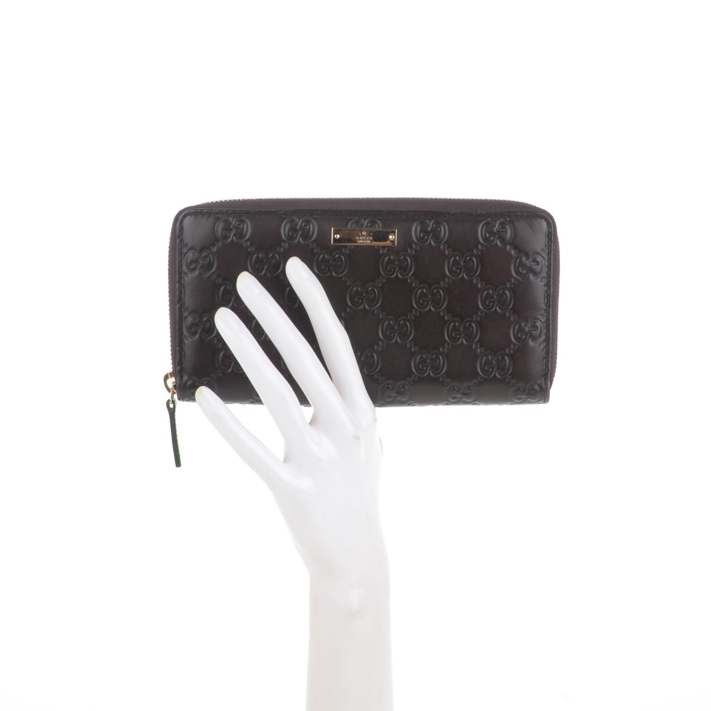 Guccissima Metal Bar Zip Around Wallet Dark Brown