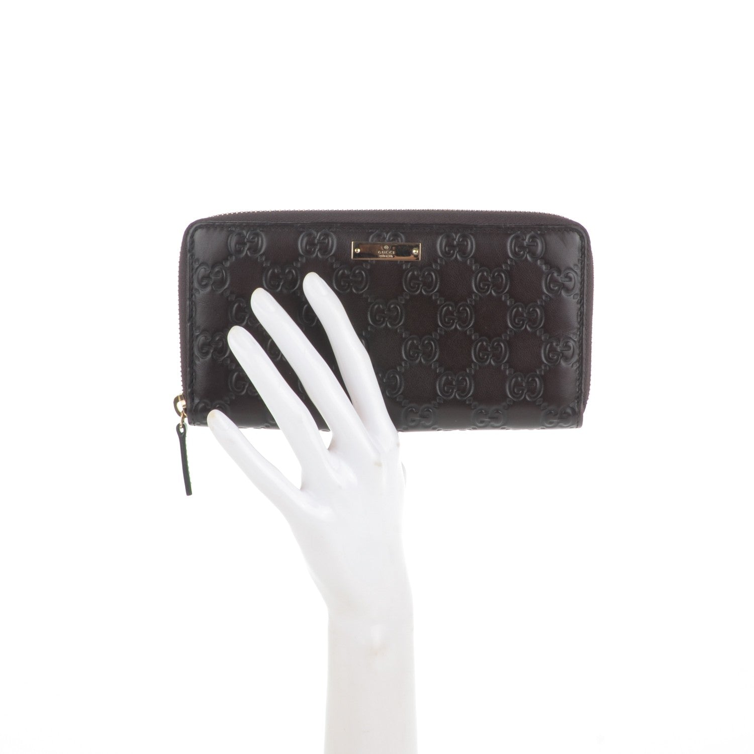 Gucci Guccissima Metal Bar Zip Around Wallet Dark Brown 2 of 7