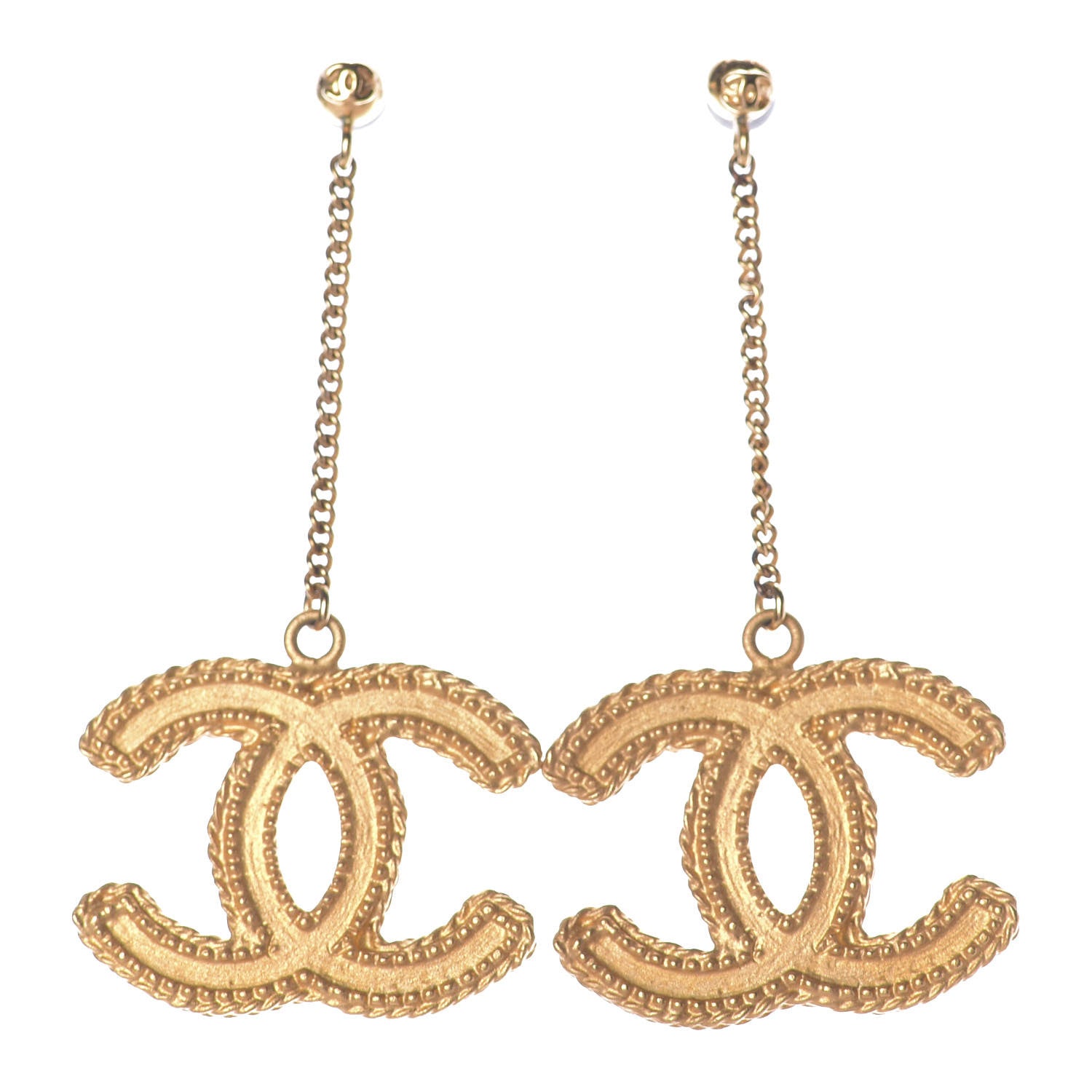 Chanel CC Drop Earrings Matte Gold 1 of 5