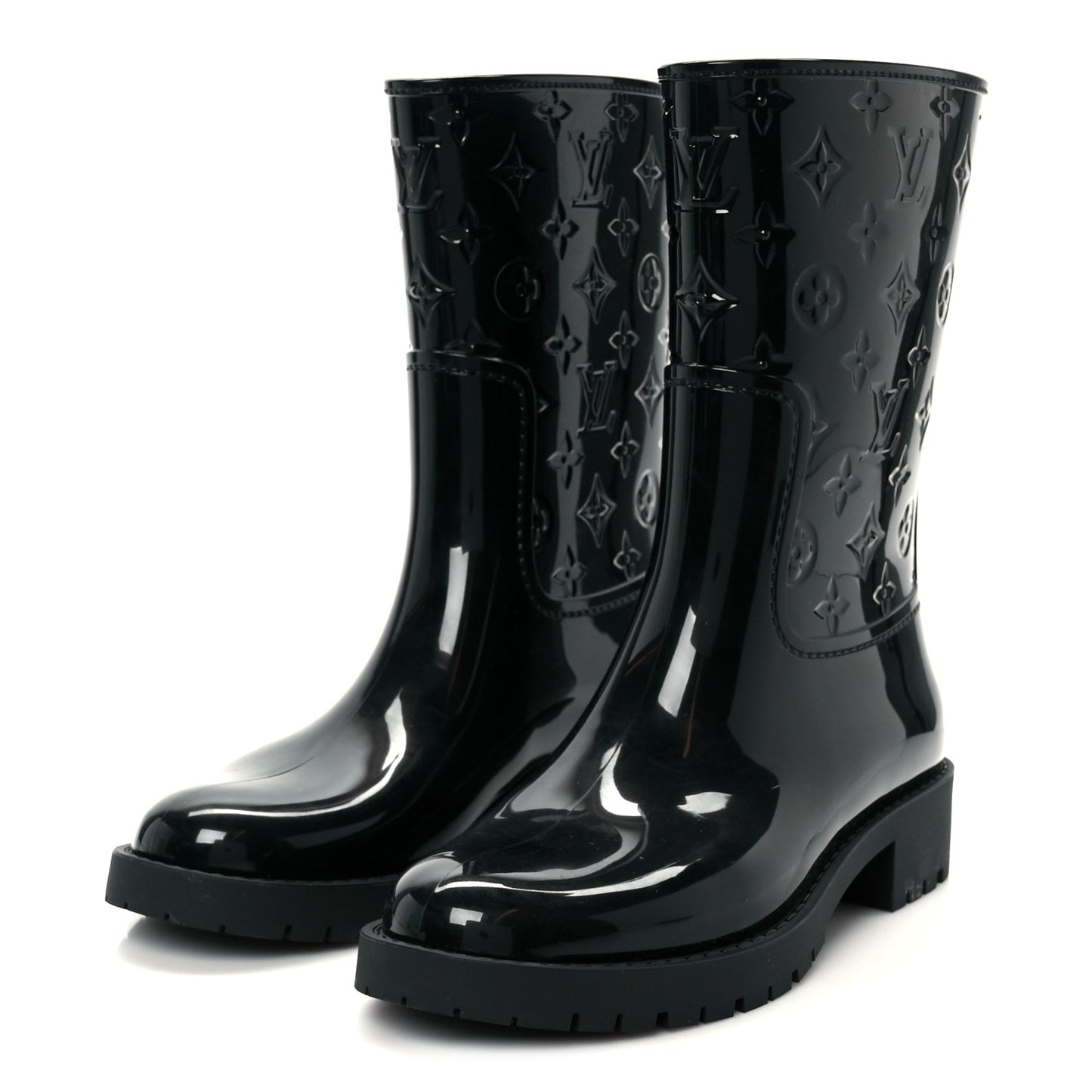 Rubber Embossed Monogram Drops Flat Half Boots 38 Black