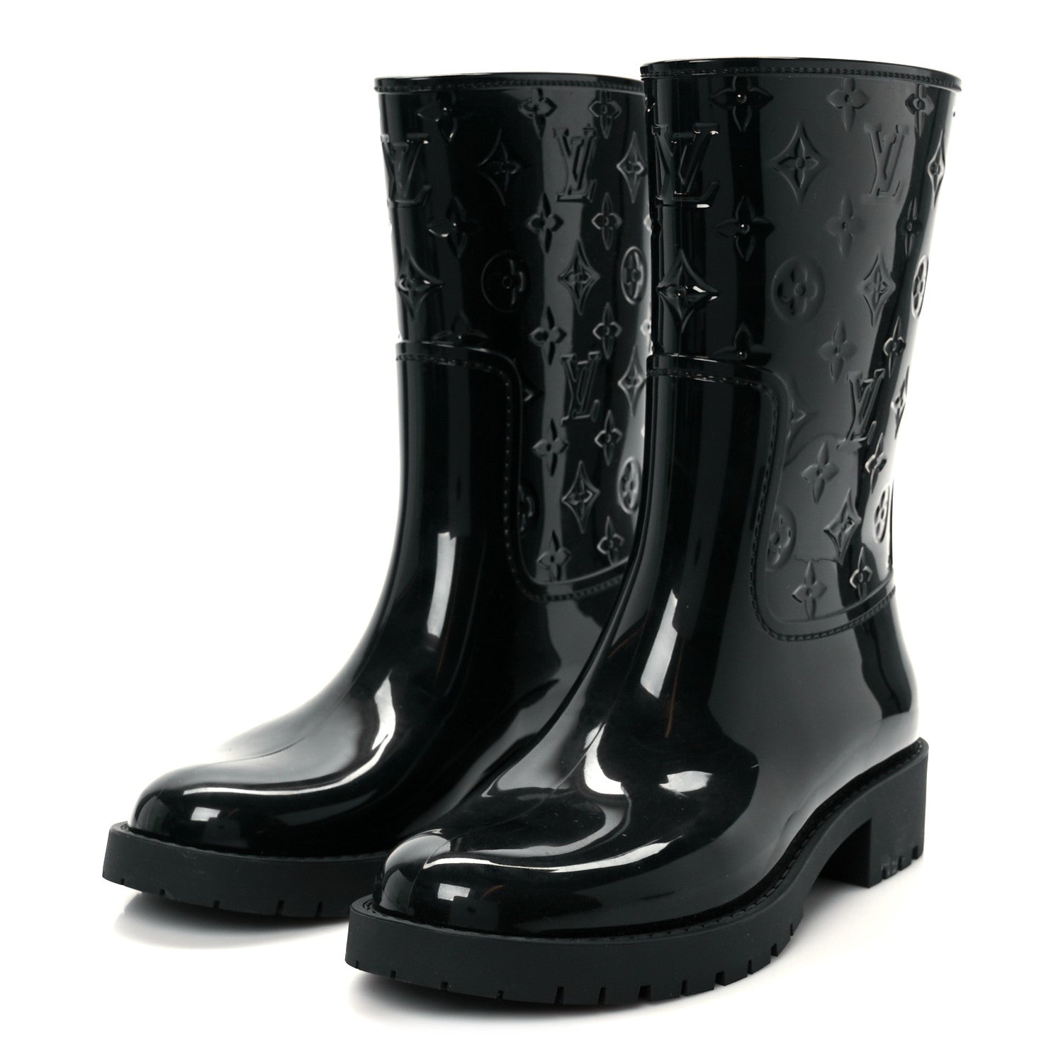 Louis Vuitton Rubber Embossed Monogram Drops Flat Half Boots 38 Black 4 of 9