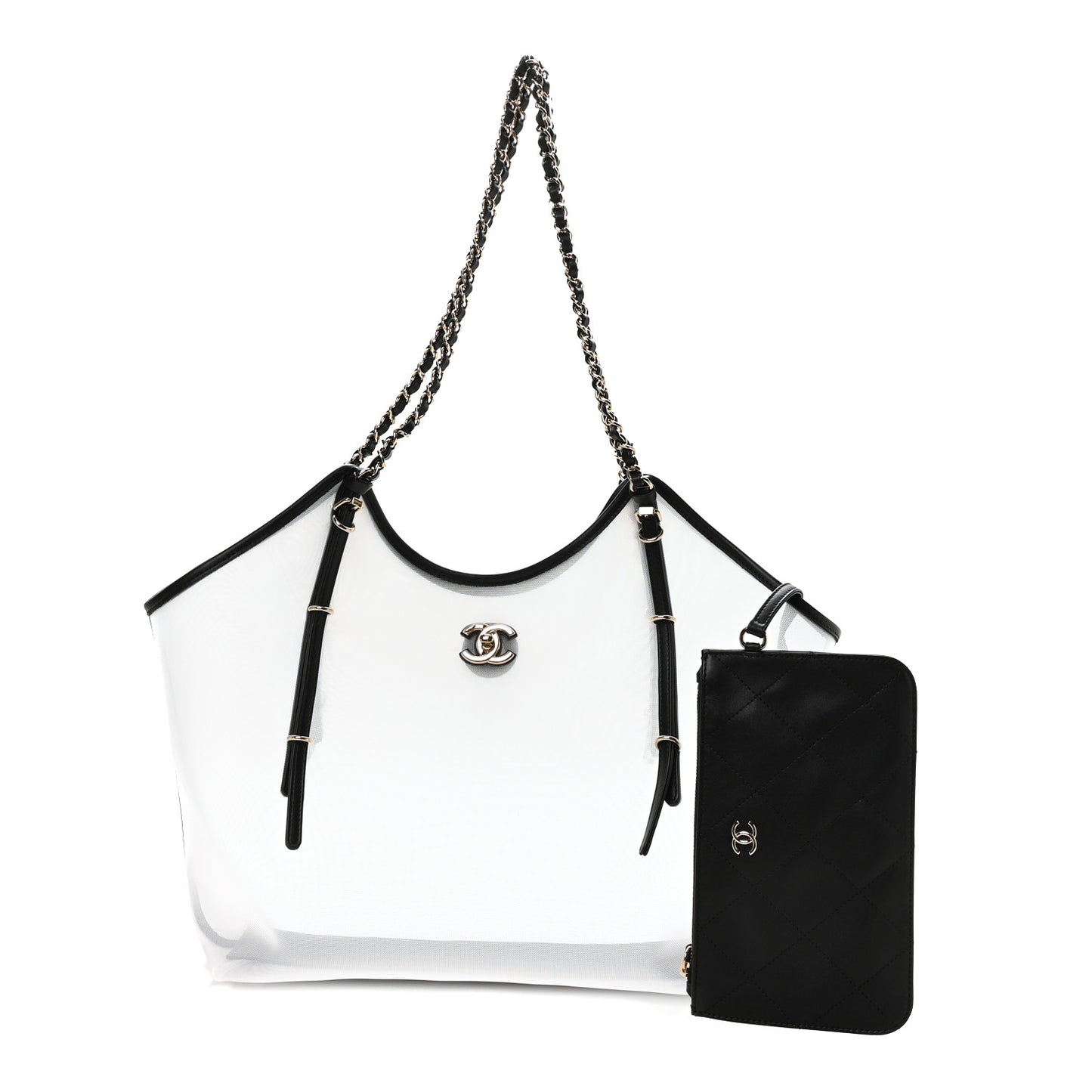 Mesh Calfskin Coco Beach Shopping Tote Black