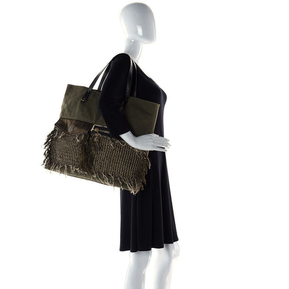 Chanel Canvas Tweed Stitched Cuba Patchwork Large Shopper Tote Khaki 3 of 8