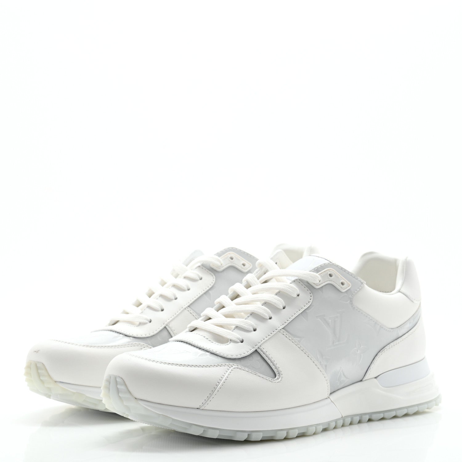 Louis Vuitton Iridescent Textile Monogram Calfskin Mens Run Away Sneakers 7 White 3 of 12