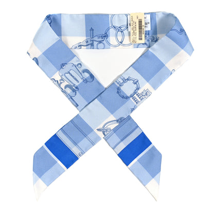 Hermes Silk Mors Et Gourmettes Vichy Twilly Ciel Bleu Azur Blanc 1 of 5