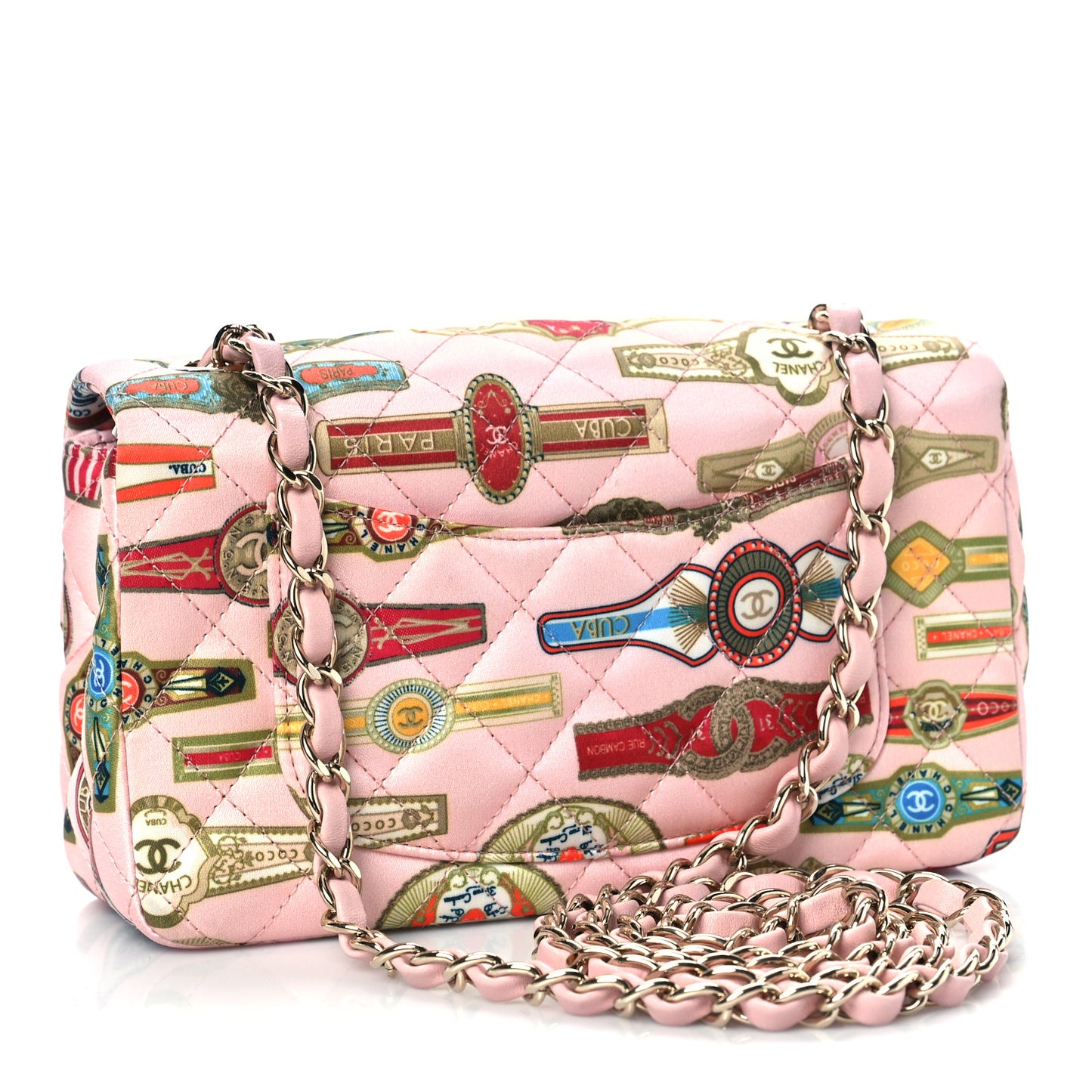 Satin Paris Cuba Cigare Print Mini Flap Pink