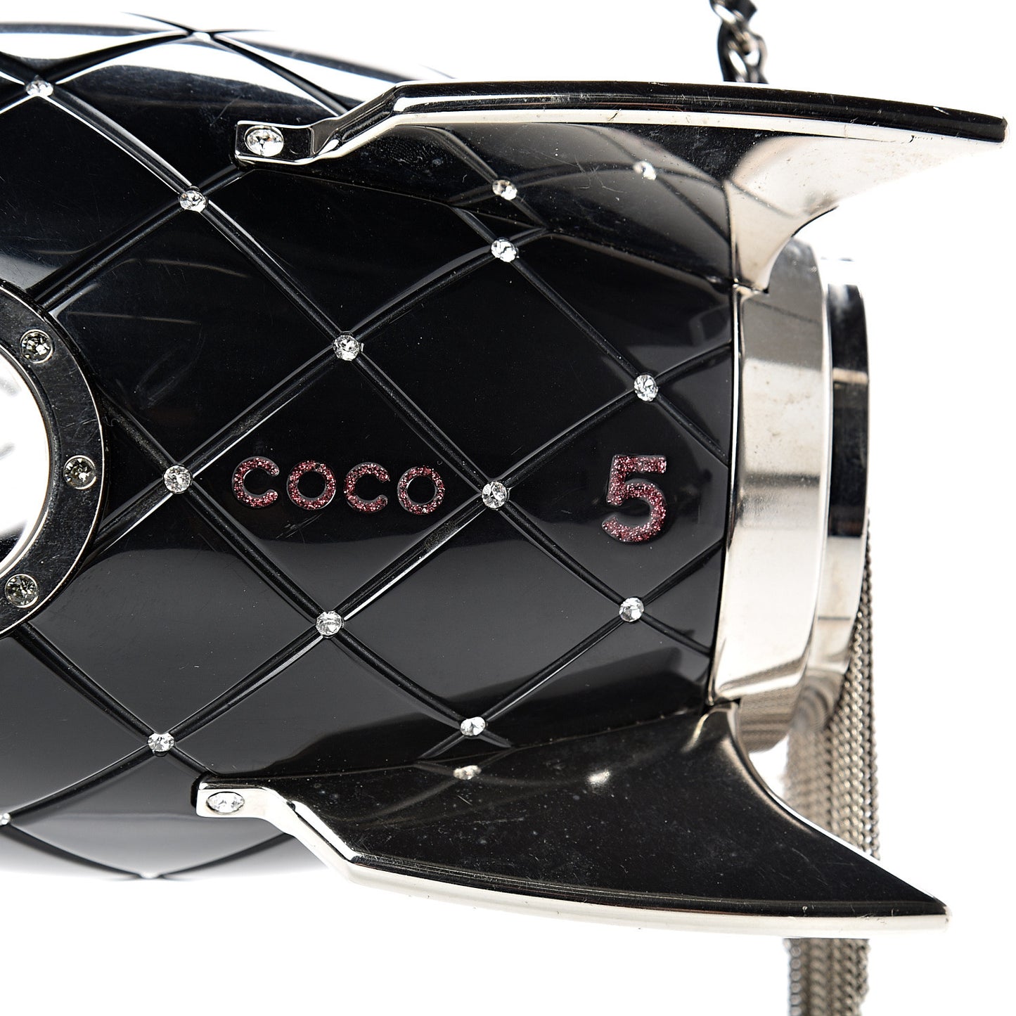 Plexiglass Crystal Rocket Ship Minaudière Clutch Black