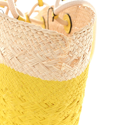 Loewe Calfskin Raffia Paulas Ibiza Medium Anagram Basket Tote Bag Natural Lemon 12 of 13