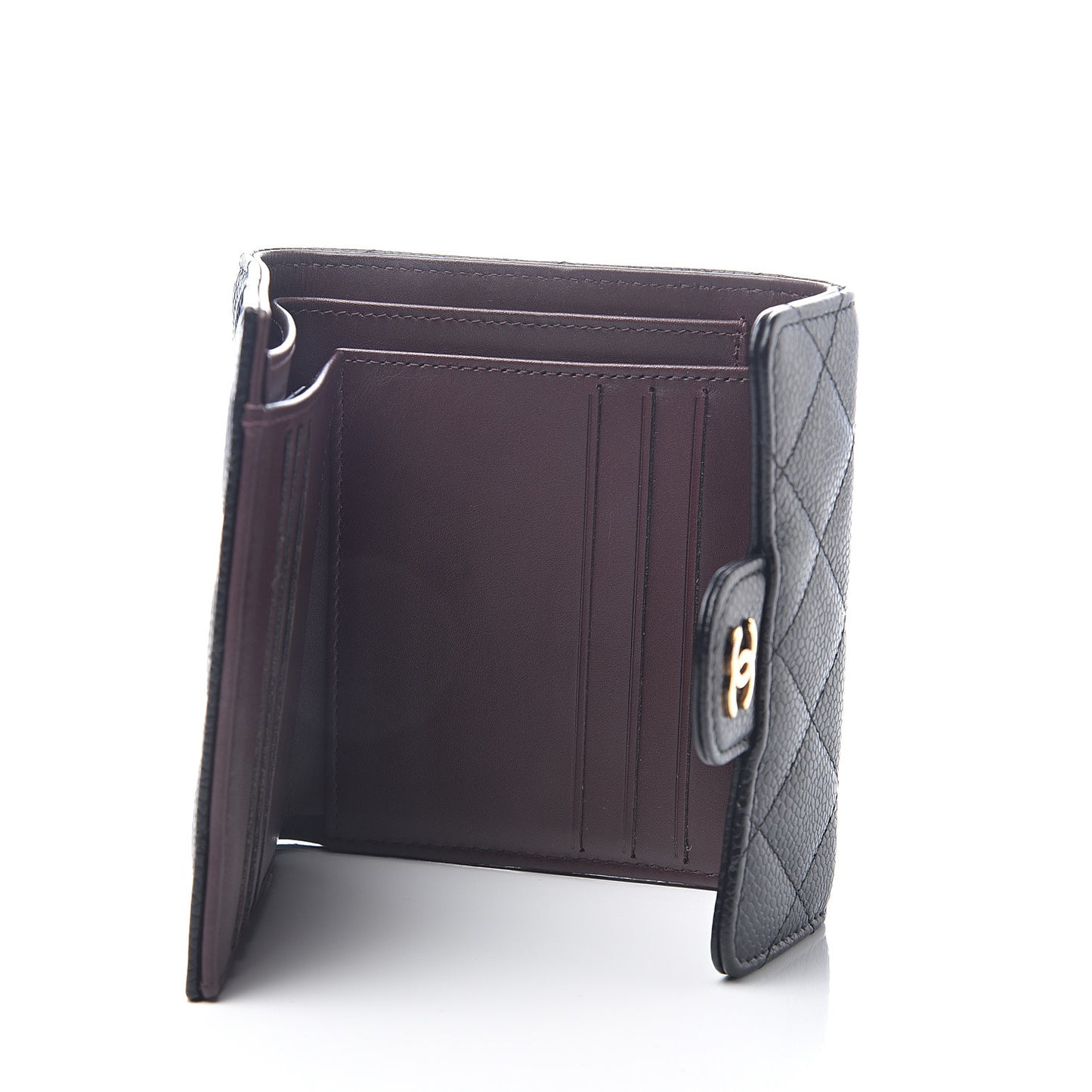 Caviar Quilted Compact Flap Wallet Black