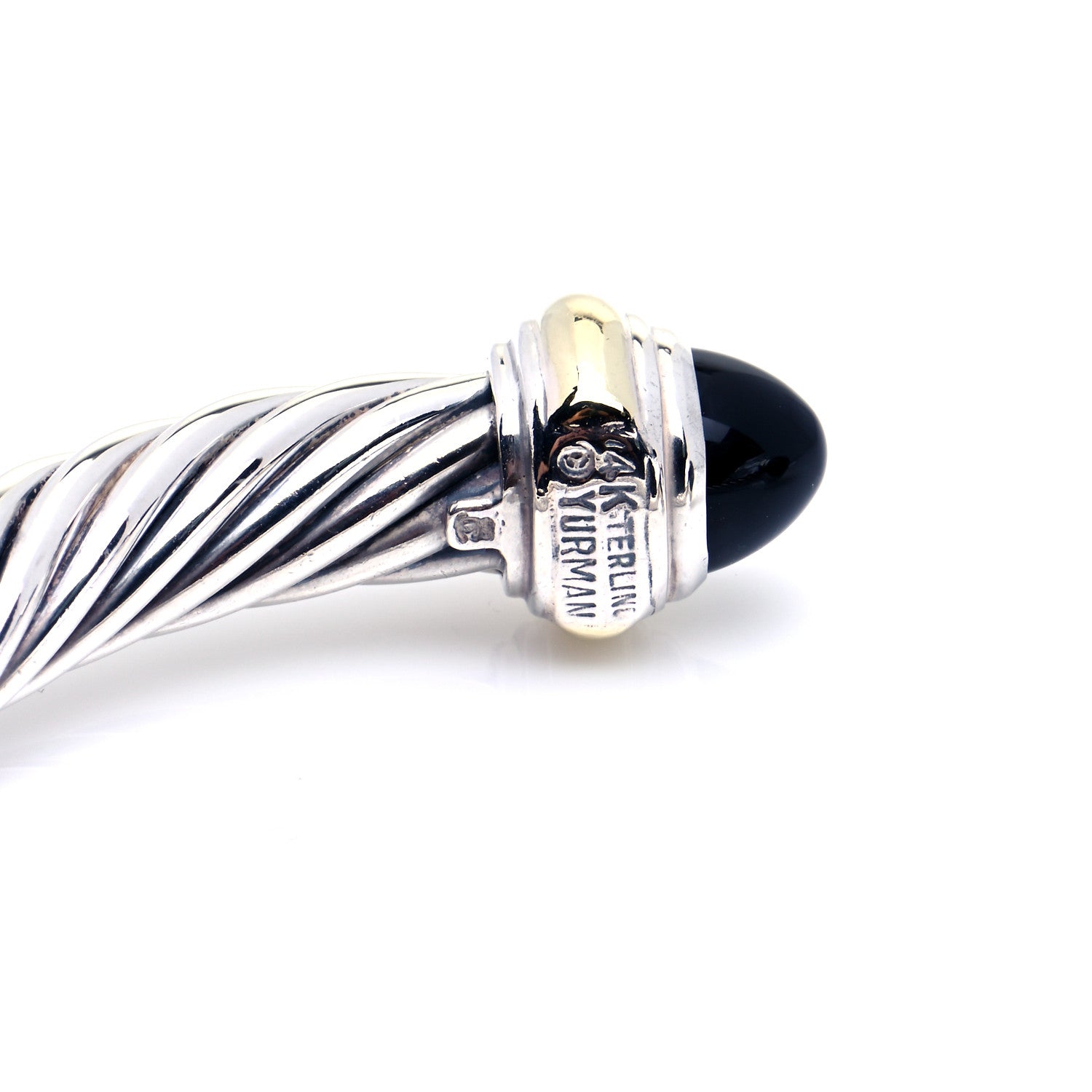 David Yurman Sterling Silver 14K Yellow Gold Black Onyx 7mm Cable Classics Bracelet 5 of 7