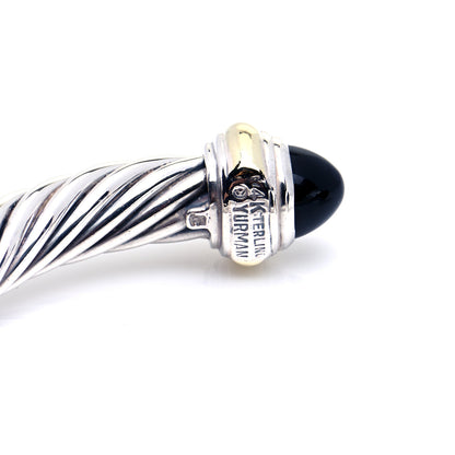 David Yurman Sterling Silver 14K Yellow Gold Black Onyx 7mm Cable Classics Bracelet 5 of 7