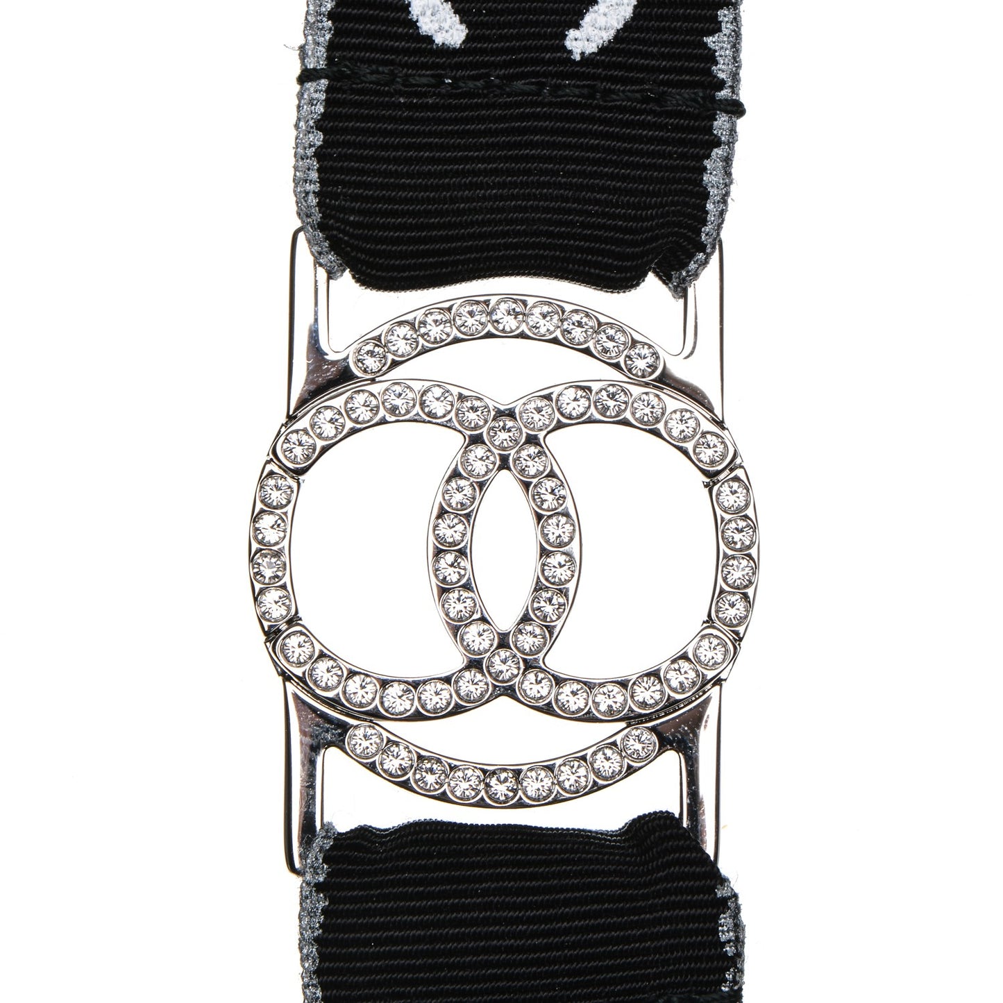 Crystal CC Lanyard Necklace Black Silver