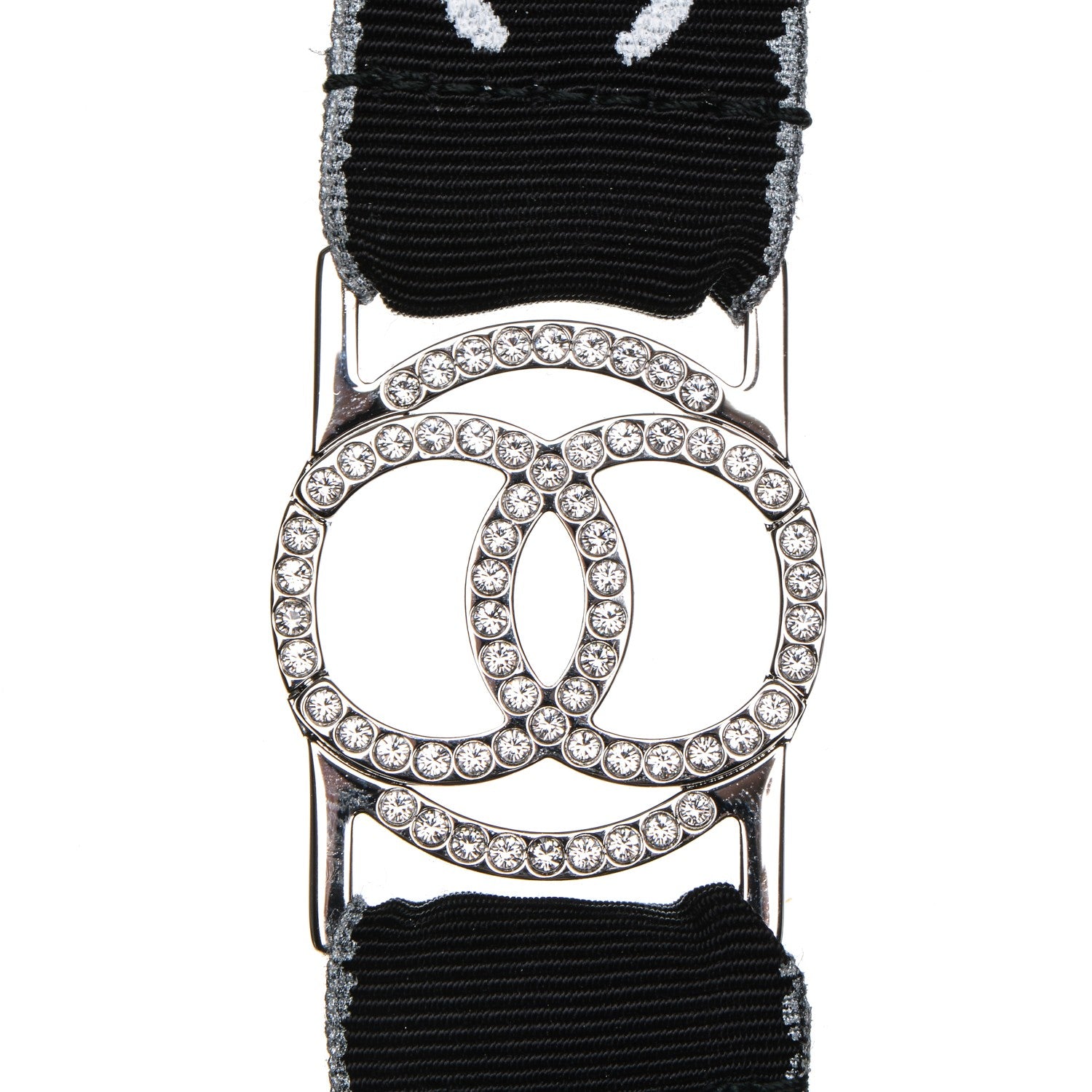 Chanel Crystal CC Lanyard Necklace Black Silver 4 of 6