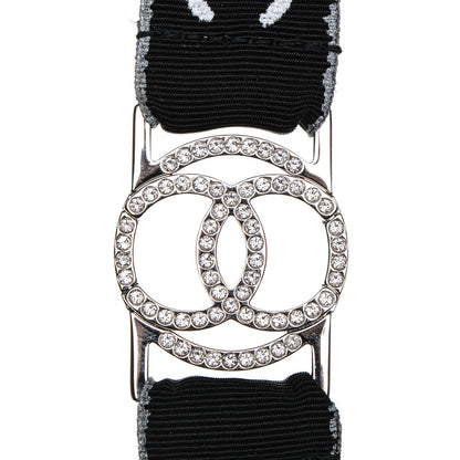 Chanel Crystal CC Lanyard Necklace Black Silver 4 of 6