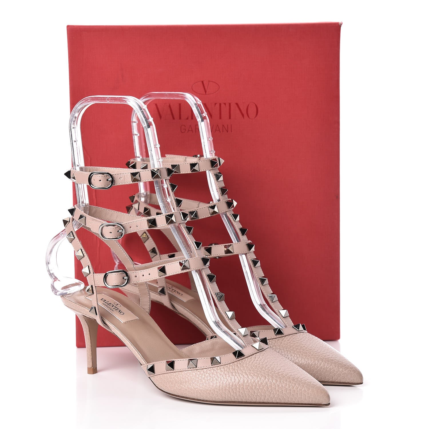 Valentino Garavani Pebbled Calfskin Rockstud Ankle Strap Low Heel Pumps 40 Poudre 8 of 8