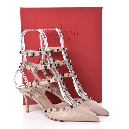 Valentino Garavani Pebbled Calfskin Rockstud Ankle Strap Low Heel Pumps 40 Poudre 8 of 8