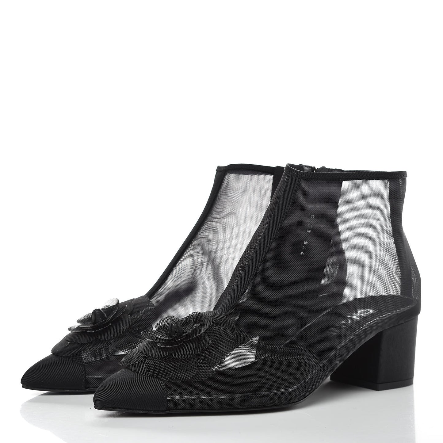 Mesh Grosgrain Camellia Short Boots 37 Black