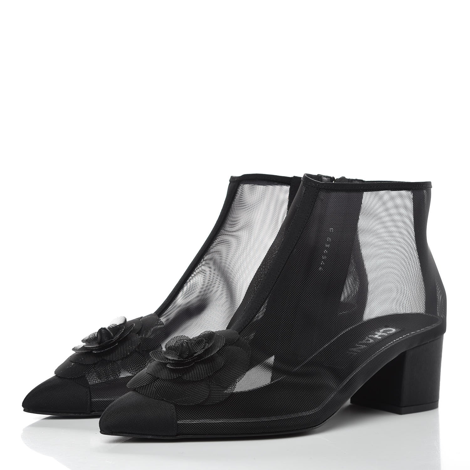 Chanel Mesh Grosgrain Camellia Short Boots 37 Black 3 of 8
