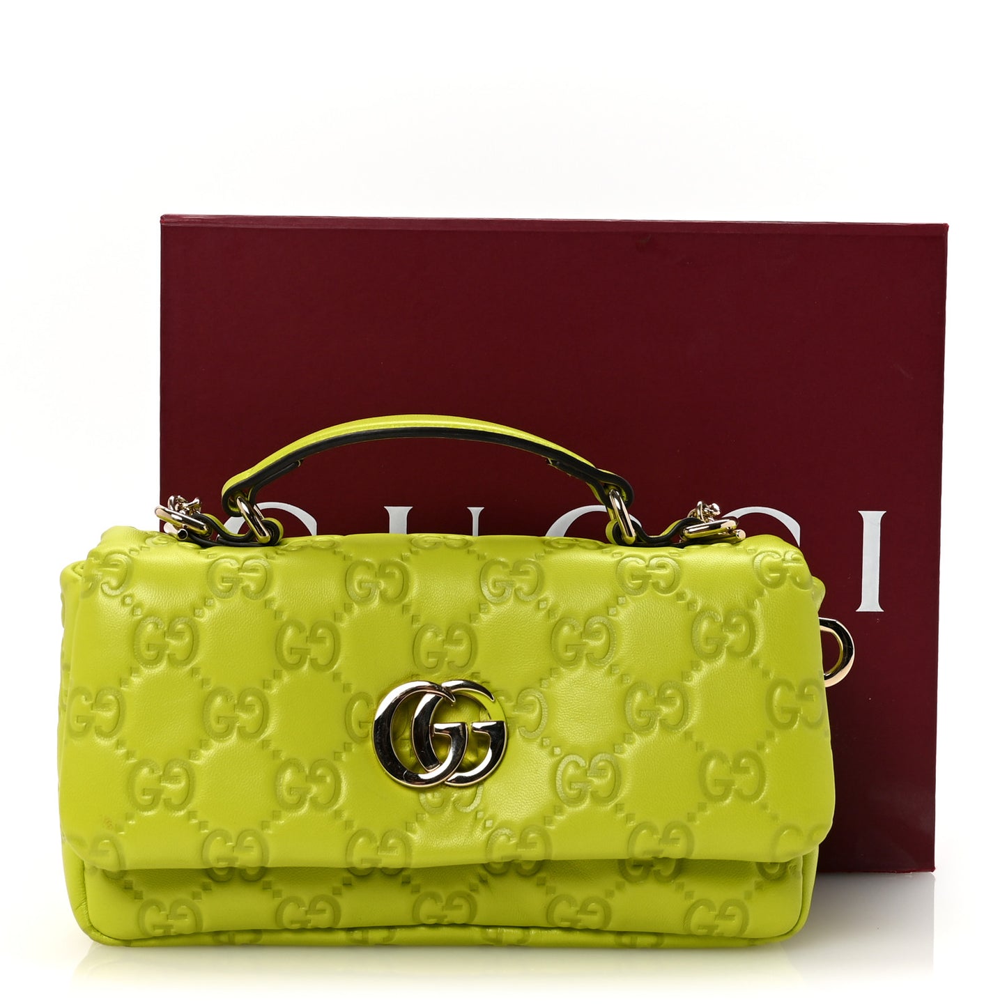 Lambskin Embossed Mini GG Milano Top Handle Shoulder Bag Light Green
