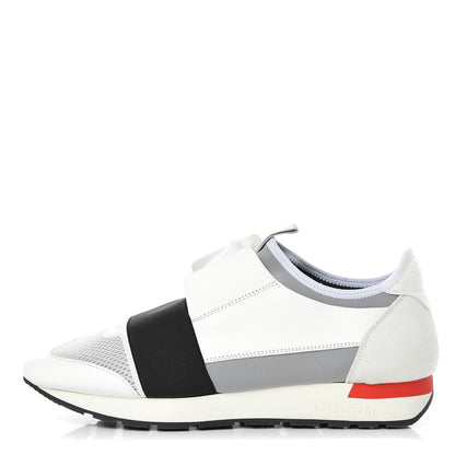 Balenciaga Mesh Calfskin Neoprene Suede Mens Race Runner Sneakers 41 White Black Gris 1 of 10