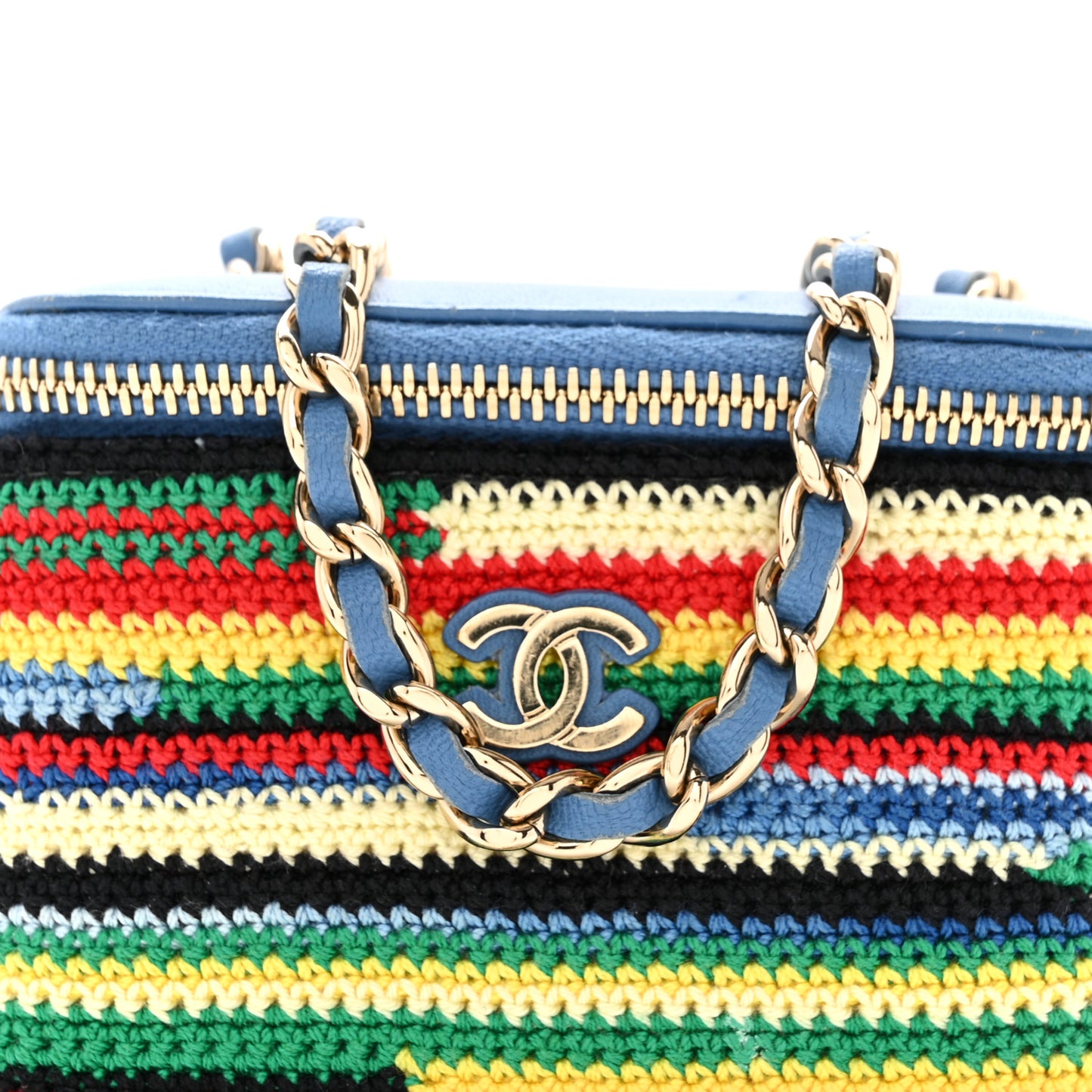 Lambskin Crochet Mini Vanity Case With Chain Blue Multicolor