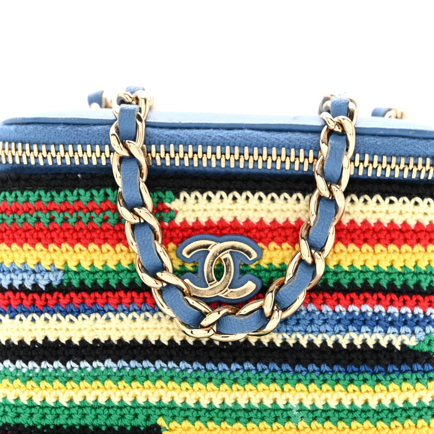 Chanel Lambskin Crochet Mini Vanity Case With Chain Blue Multicolor 8 of 13