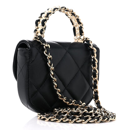 Chanel Lambskin Quilted Pearl Top Handle Clutch With Chain Black 3 of 11