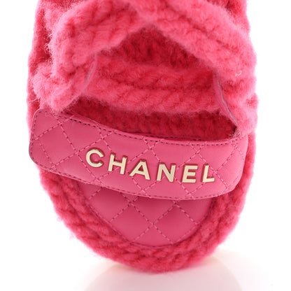 Chanel Cord Lambskin Quilted Logo Sandals 37 Pink 9 of 11