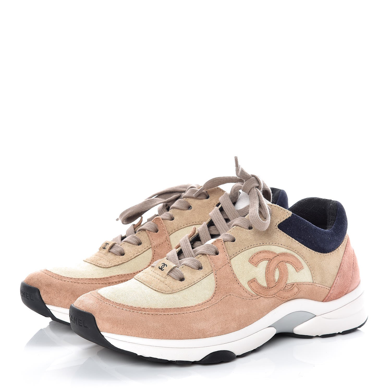 Chanel Suede Calfskin CC Sneakers 37.5 Brown Beige 3 of 9