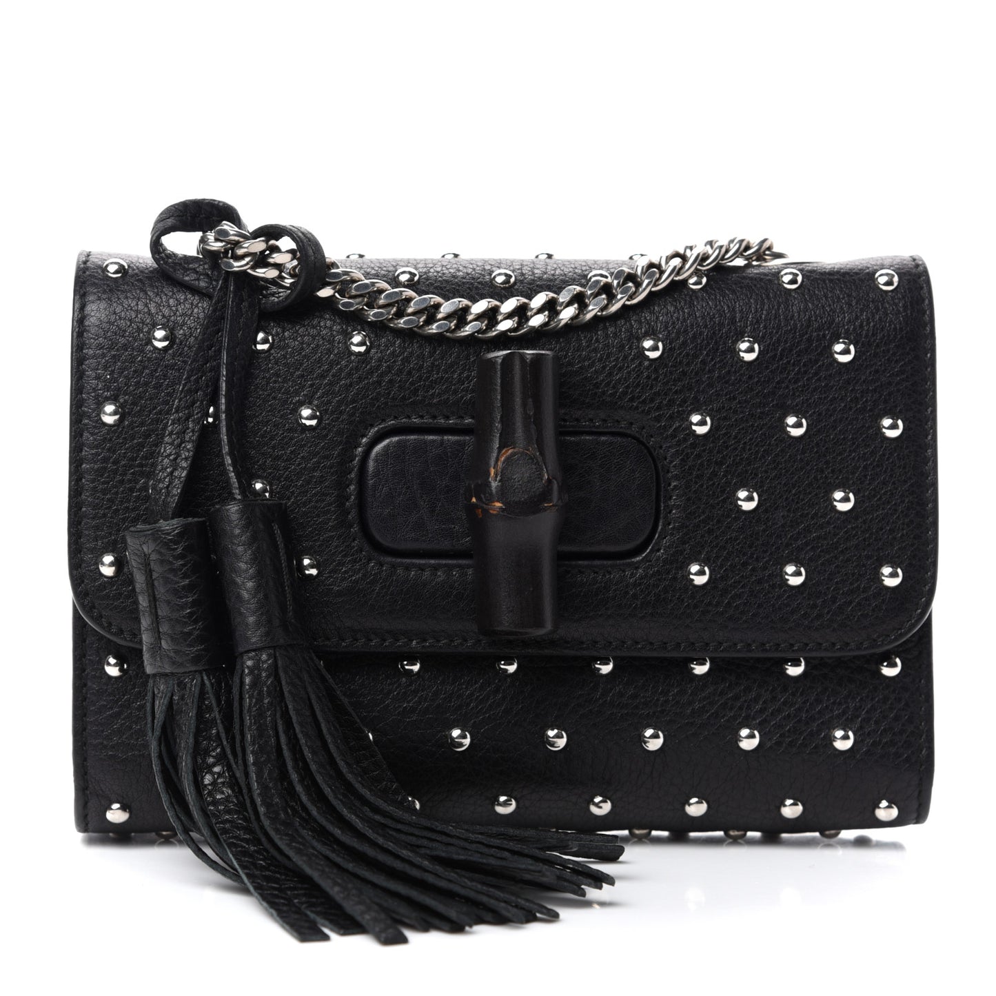 Calfskin Small Studded Miss Bamboo Shoulder Bag Black