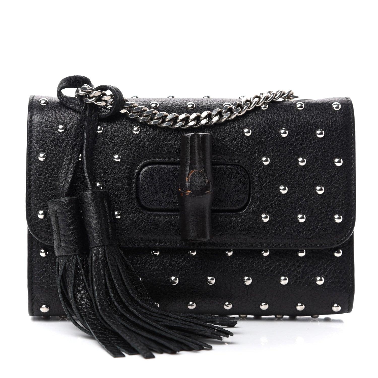 Gucci Calfskin Small Studded Miss Bamboo Shoulder Bag Black 1 of 11