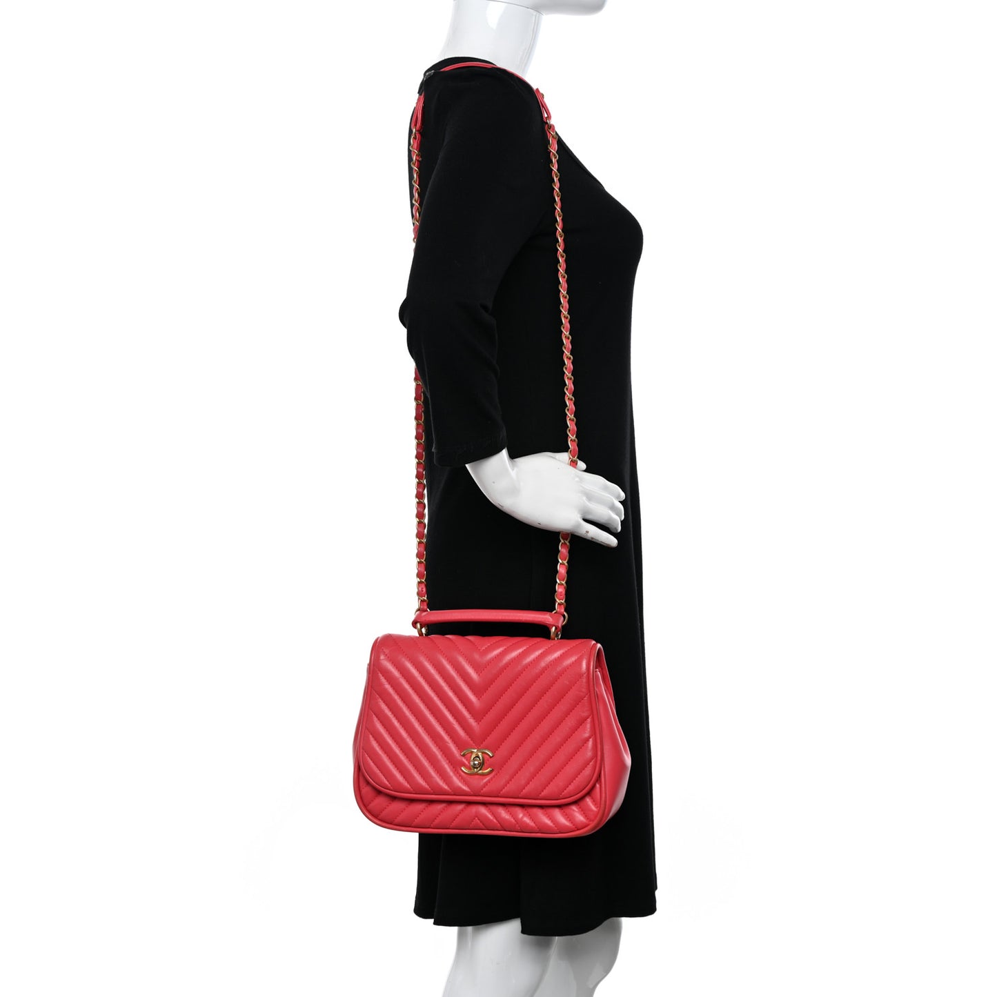 Lambskin Reverse Chevron Quilted Round Top Handle Flap Bright Pink