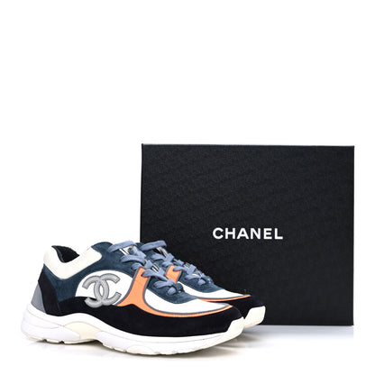 Chanel Nylon Calfskin Suede CC Womens Sneakers 40 Navy White Orange 10 of 10