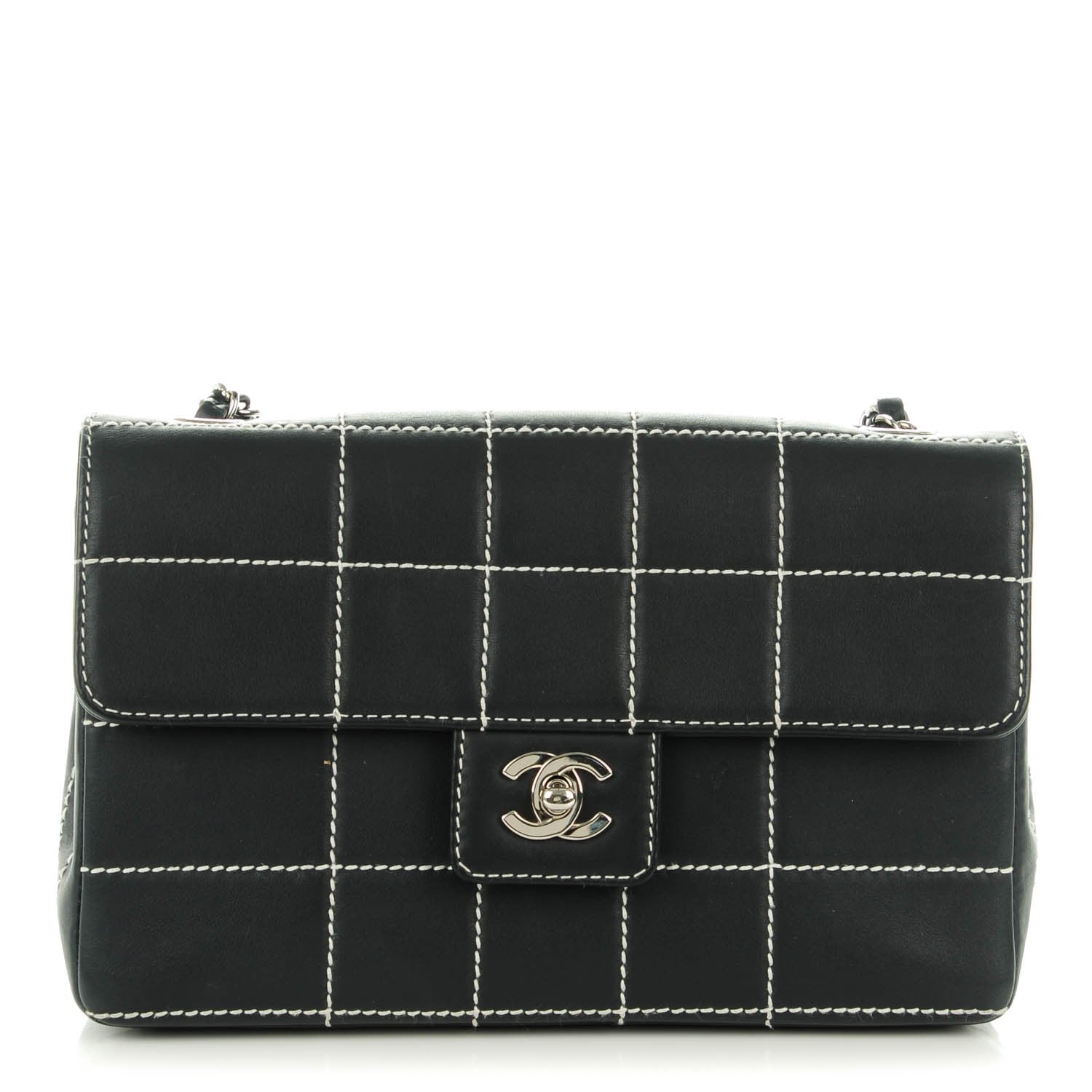 Chanel Calfskin Contrast Stitched Medium Single Flap Navy Blue 1 of 8