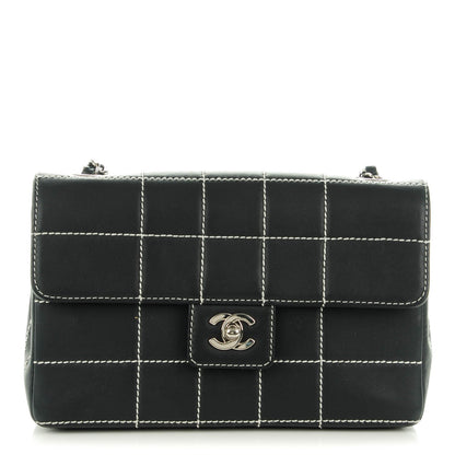 Chanel Calfskin Contrast Stitched Medium Single Flap Navy Blue 1 of 8