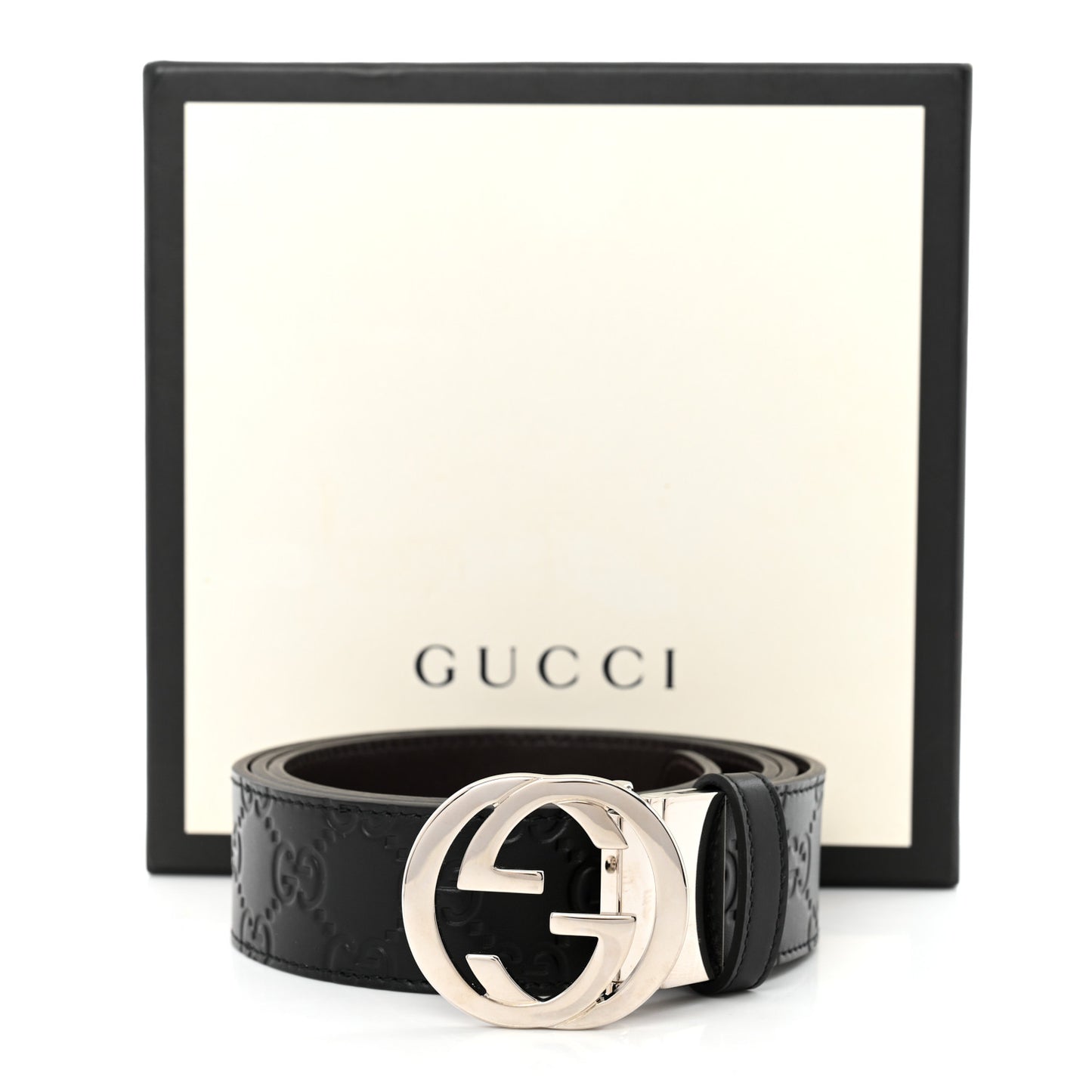 Guccissima Signature Interlocking G Reversible 37mm Belt 105 42 Black Cocoa