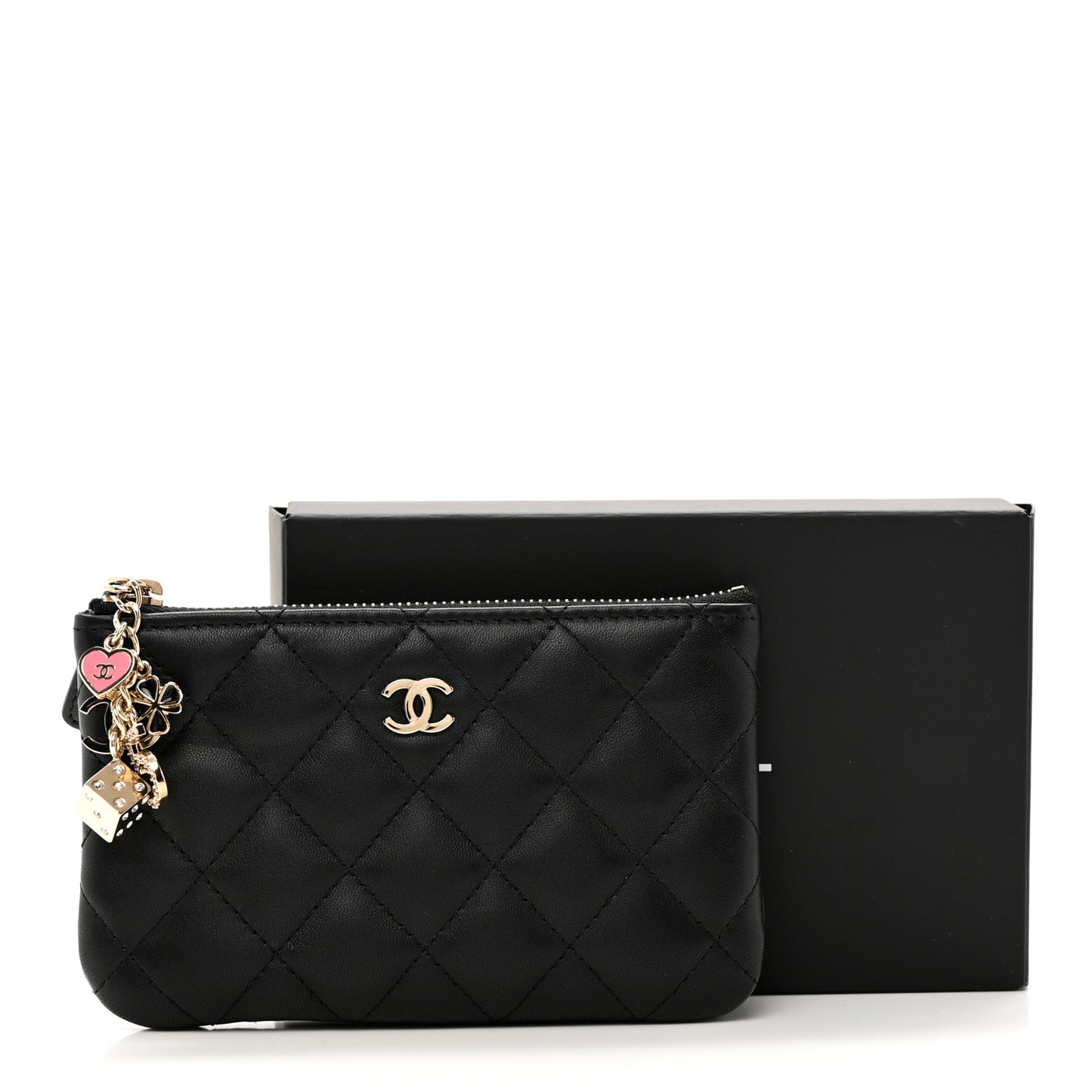 Lambskin Quilted Small Casino Cosmetic Case Black