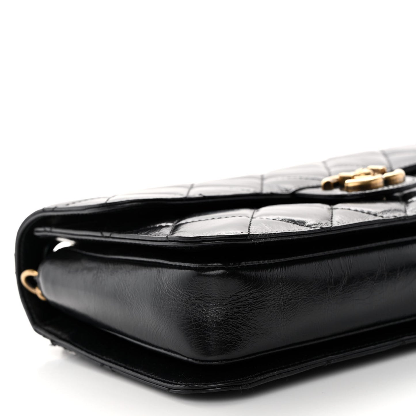 Glazed Calfskin Quilted Large Perfect Edge Flap Black
