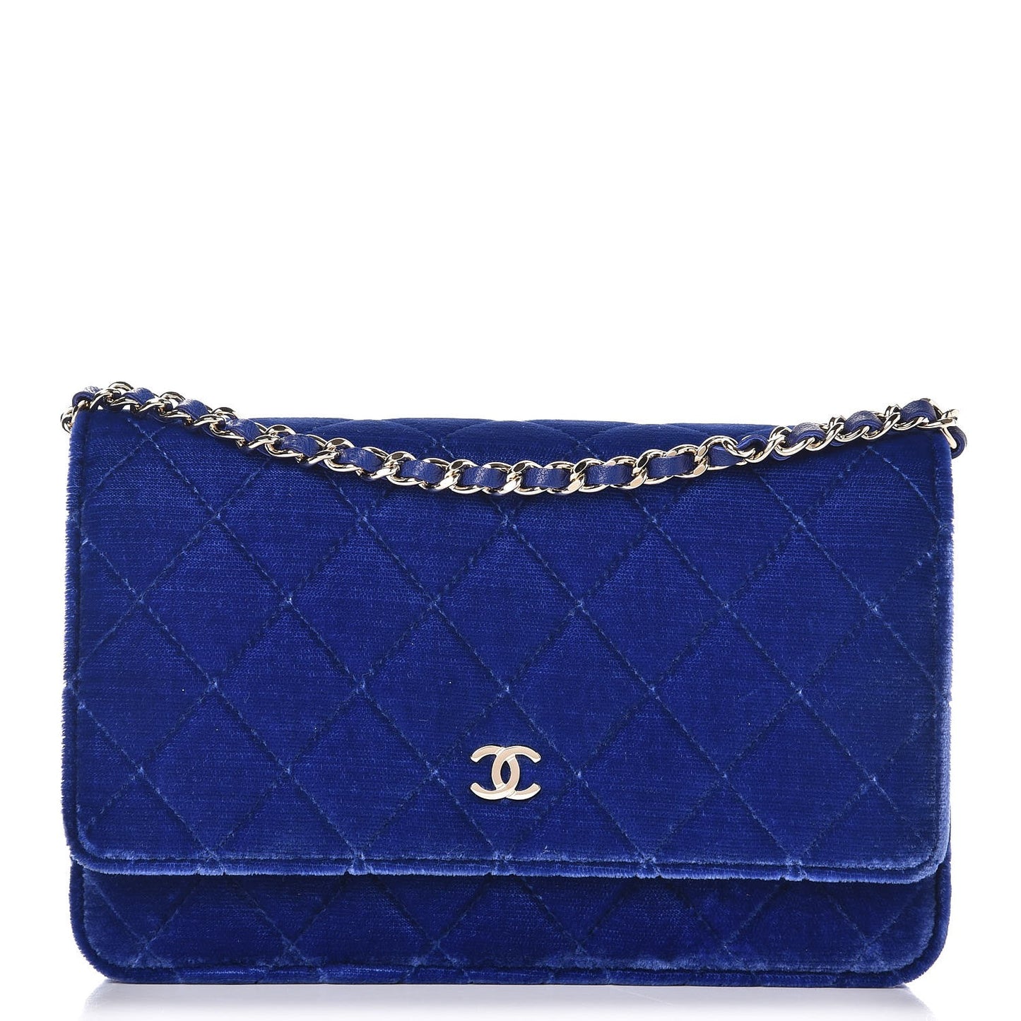 Velvet Quilted Wallet On Chain WOC Blue