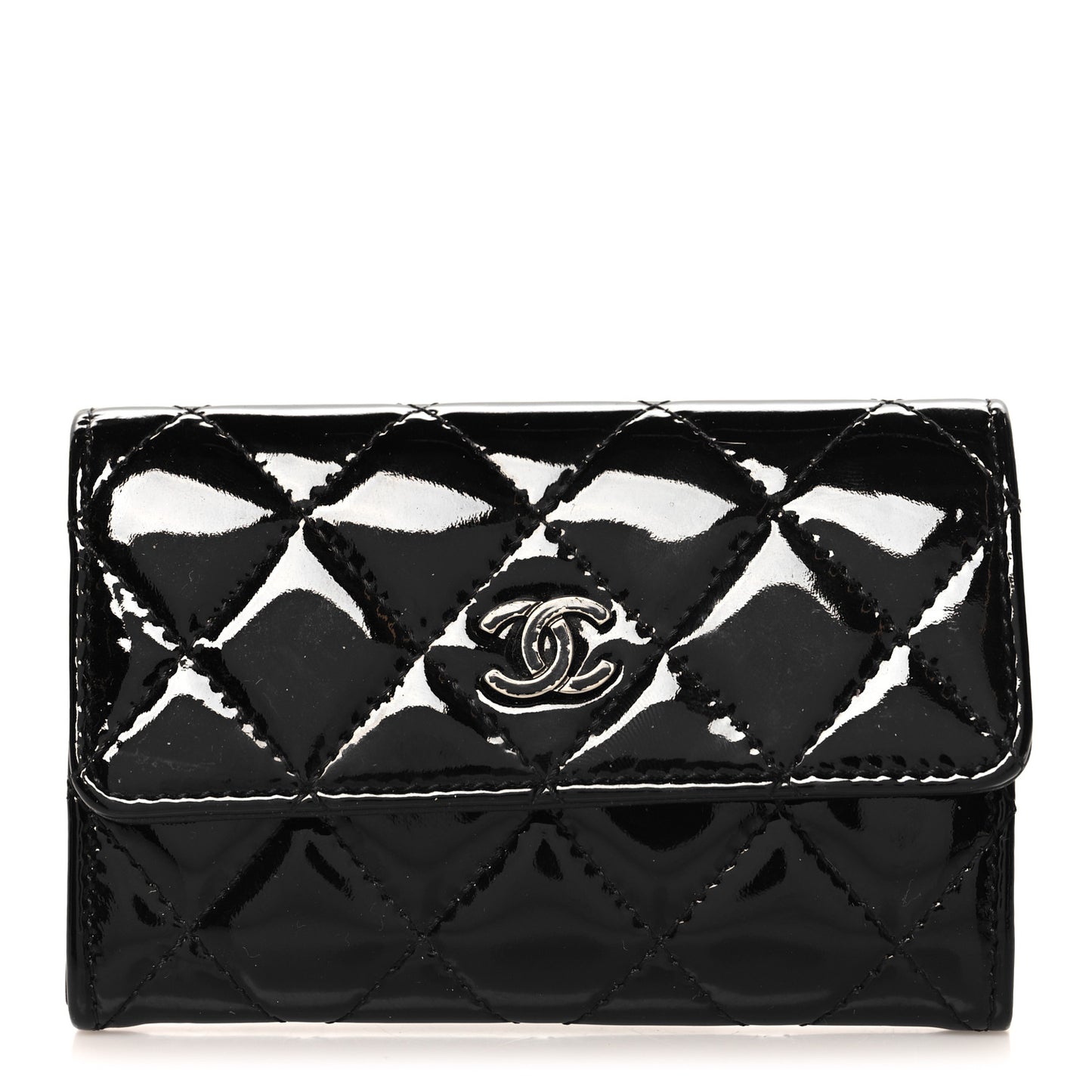 Patent Quilted Flap Card Holder Black